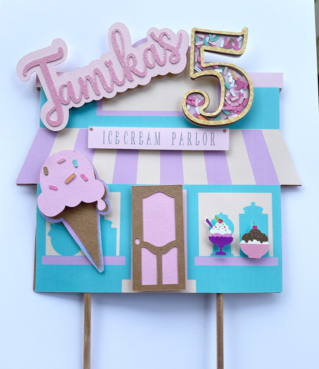 Ice Cream Cake Topper, Personalized Topper, Ice Birthday Party, Social