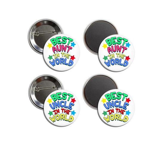 Best Aunt & Uncle in The World Pin | 1.25 Inch, Badges, Buttons, Fridge Magnets