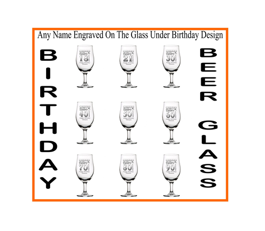 Personalised Birthday Design Stemmed Half Pint Beer Glass 18 21 30 40 50 60 70 80 90