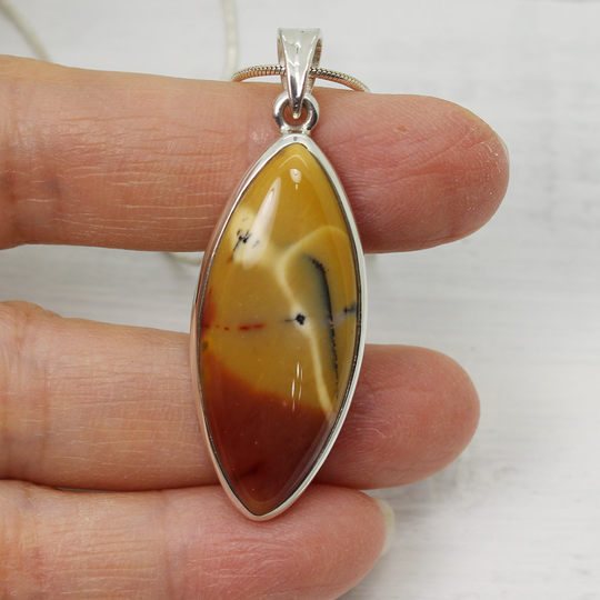 Mookaite Jasper... Ochre Colour Jasper Pendant Marquise Shape Cab Set On 925 Sterling Silver Handmade Quality Jewelry