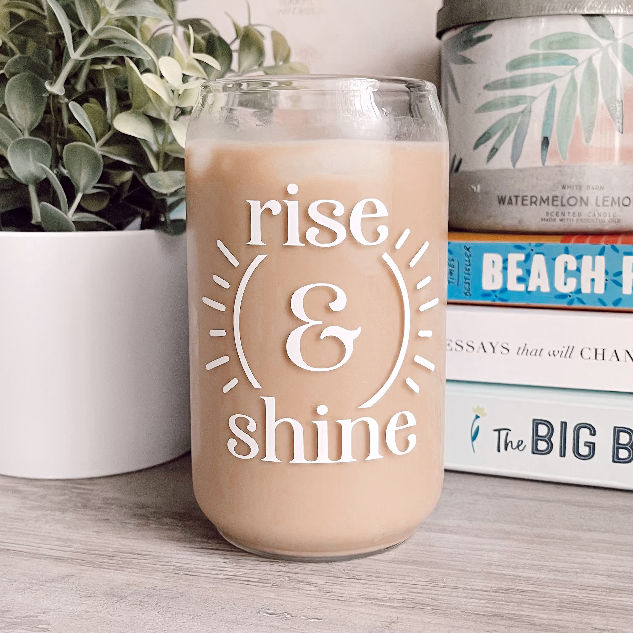 Rise & Shine | Clear Mug, Glassware, Beer Glass, Iced Coffee, Custom, Aesthetic, Coffee Cup, Mason Jar, Glass