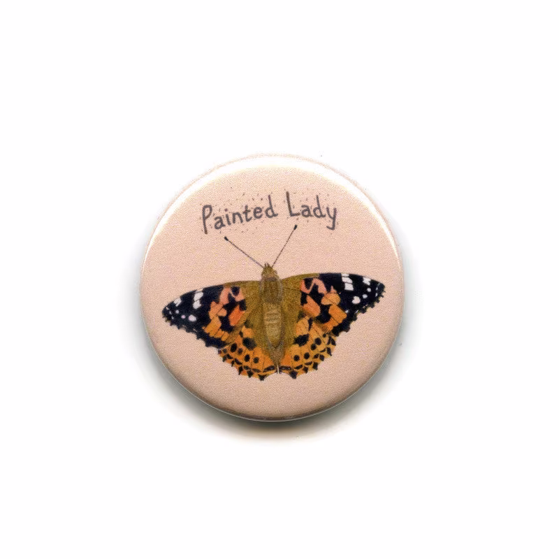 Painted Lady Butterfly Fridge Magnet, 38mm Round Button British Butterflies, Insect, Bug