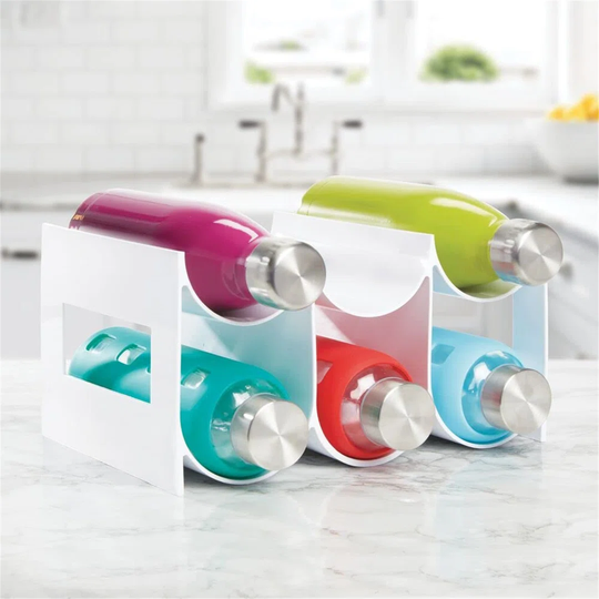 Wine Rack - Water And Wine Bottle Holder For Worktops, Pantries And Fridges - Wine Storage Rack With 2 Tiers And 6 Slots - White