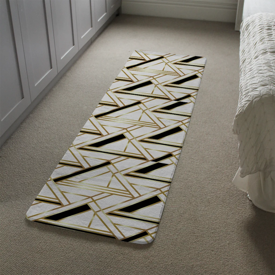 Marple Golden Art Deco Designer Shaggy Ivory/Gold/Black Rug