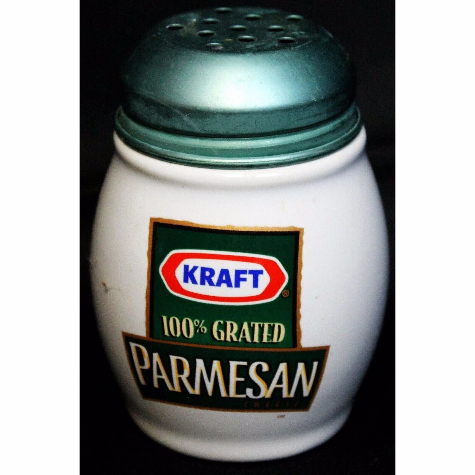 Vintage Kraft 100% Grated Parmesan Cheese Ceramic Shaker Dispenser with Green Lid