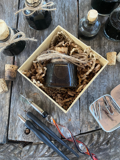 All Natural Homemade Black Walnut Ink | Perfect For Sepia Projects, Calligraphy Or Watercolor Vintage Glass Inkwell Unique Artisan Gift