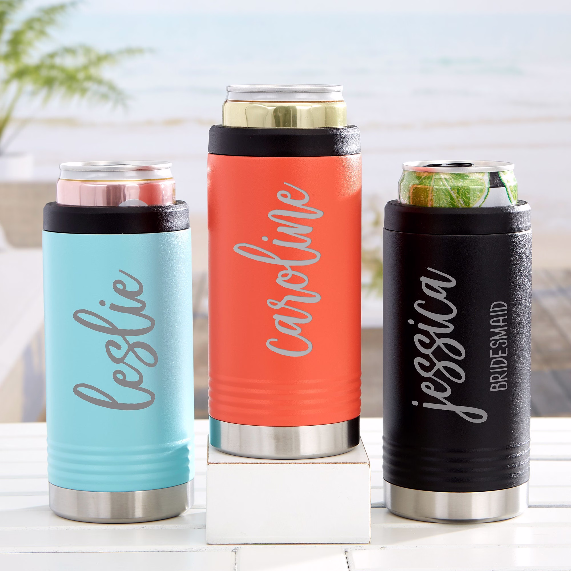 Scripty Style Stainless Insulated Skinny Can Holder, Personalized Drinkware, Gifts For Her, Mom, Bridesmaid