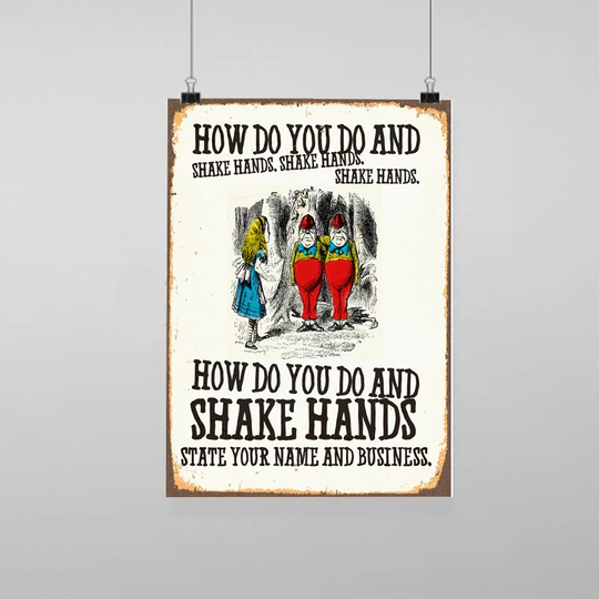 Alice in Wonderland Tweedledee Tweddledum How Do You Shake Hands - Vintage Reproduction Wall Art Decro Decor Poster Print Any Size