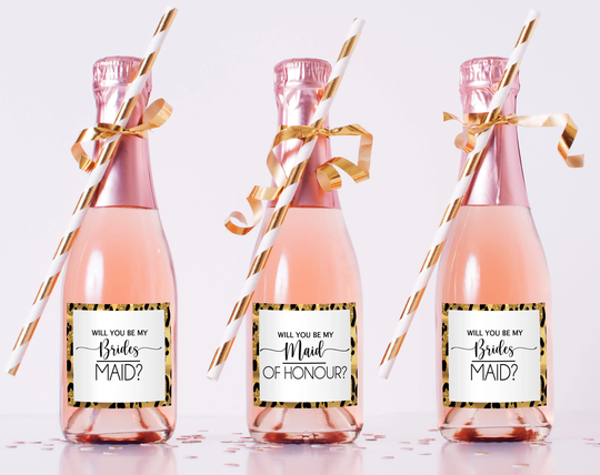 Mini Champagne Bottle Labels - Will You Be My Bridesmaid Box Gift Proposal