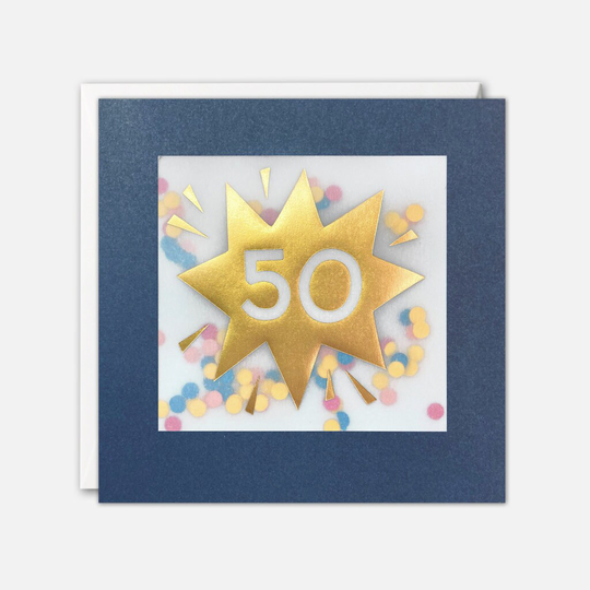 Age 50 Gold Birthday Card With Colourful Paper Confetti - Shakies By James Ellis