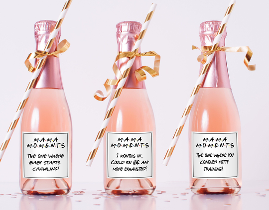Mini Champagne Bottle Labels - New Mom Gift Box Baby Shower Basket Pregnancy Mum