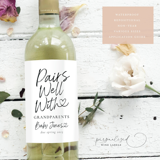 Personalised Pairs Well With Grandparents Pregnancy Announcement Champagne Labels |Baby Wine Label |Pairs |We're Pregnant