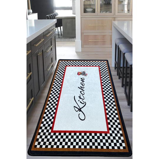 Kistler Machine Woven Black/White/Red Rug
