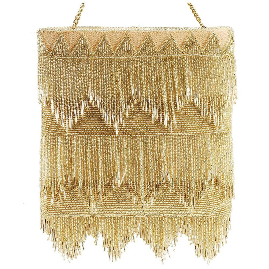 Nwt Brand New Mary Frances Gold Flapper Beaded Fringe Crossbody Women Bag Retired Design Pattern Rare Find
