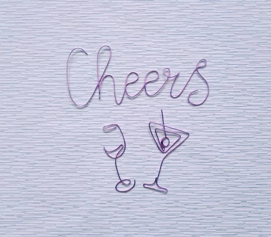 Wire Cheers Sign, Fall Wedding Decor, Wine Glass, Martini, Outdoor Bar Party Cart Accessories