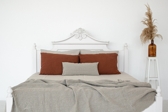 stonewashed Crumpled Linen Throw With Short Fringes - Rustic Natural Summer Blanket Eco-Friendly Free Delivery Handmade in Lithuania