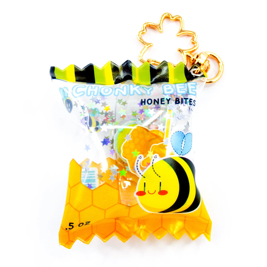 Candy Bag Shaker Charm | Bee 2.25 Inch Bees Honey Glitter Confetti Kawaii Chonky Bites Vinyl Snack Flower Clasp