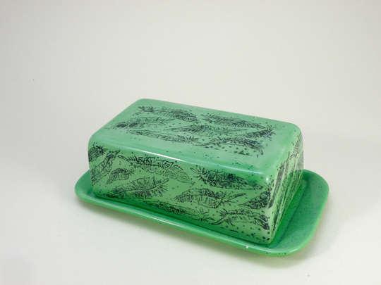 Handmade Feather Design Butter Dish Covered With Lid Food Safe Lead Free Glaze Made in UK