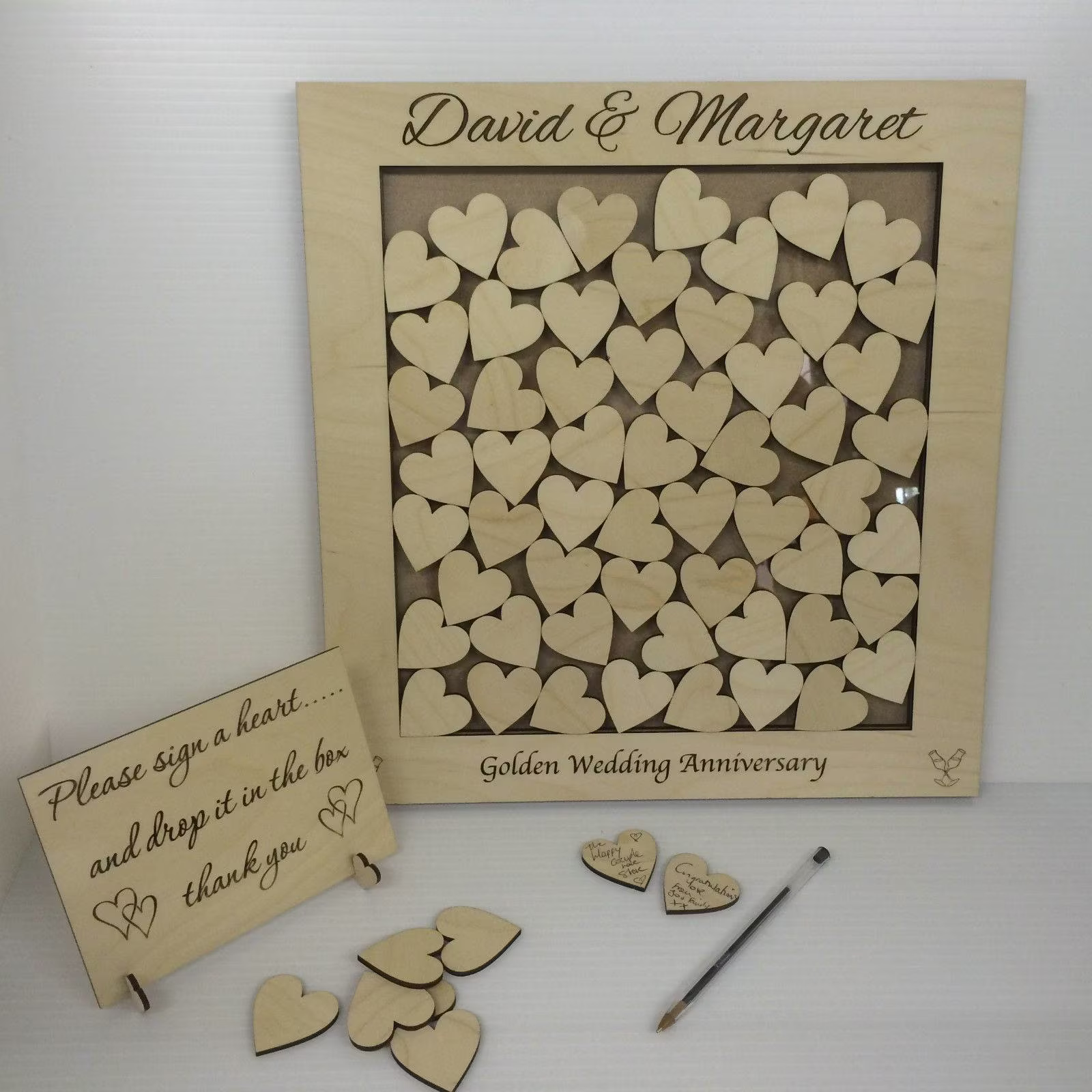 Personalised Golden Wedding Anniversary Birch Plywood Drop Box Guest Book Giftrustic Vintage Guestbook Alternative Wooden Dropbox