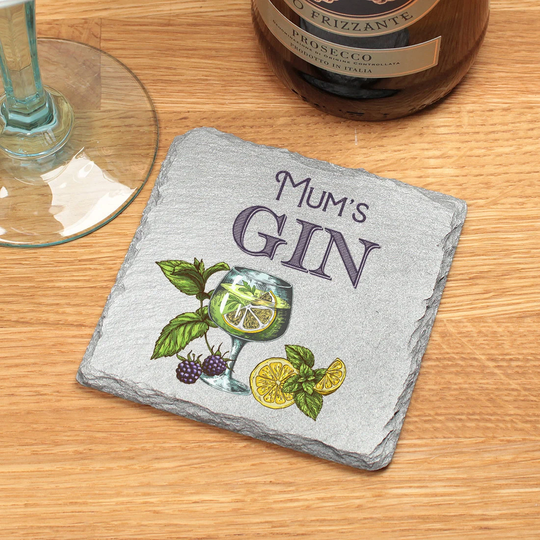 Personalised Gin Silver Coated Natural Edged Slate Drinks Coaster