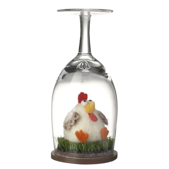 Varela Wool Chicken Under Glass Decoration