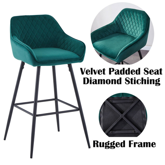 (Green(Velvet), 1 Bar Stool) Bar Stool Breakfast High Counter Chair Pub Kitchen