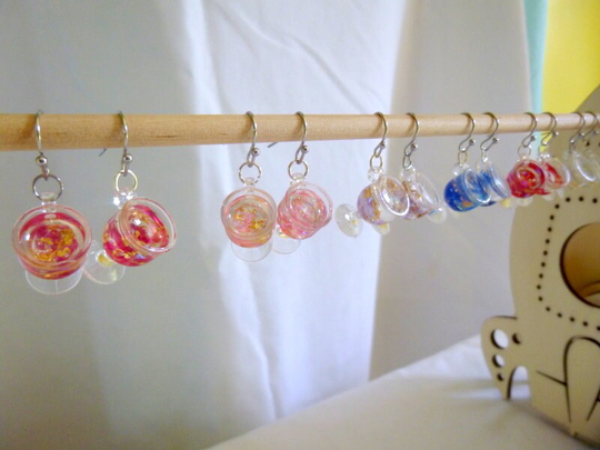 Wine Glass Earrings, Resin Earrings With Gold Foil, Different Colors Available, Novelty Fun To Wear, E243