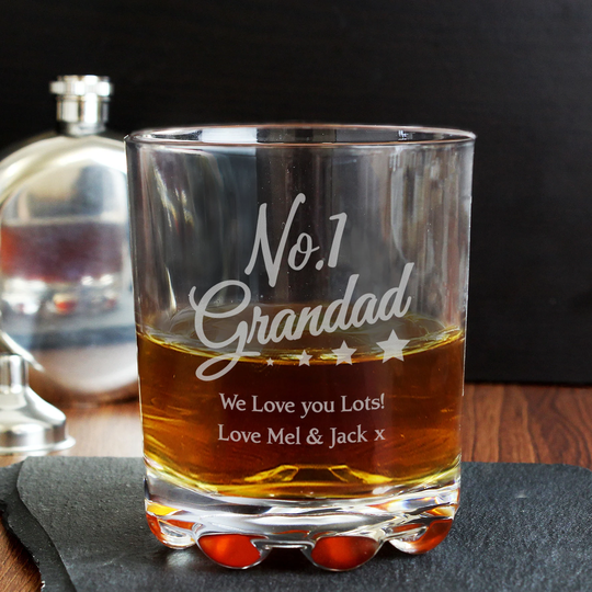 No1 Personalised Grandad Glass Tumbler , Perfect Birthday Gift, Father's Day Gift For Grandfather Father