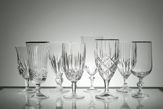 Mismatched Vintage Crystal Glass Set Some With Platinum Rim - Holiday Party/Heavy Wine Water Ice Tea Glasses Vtg Bar Decor Of 8