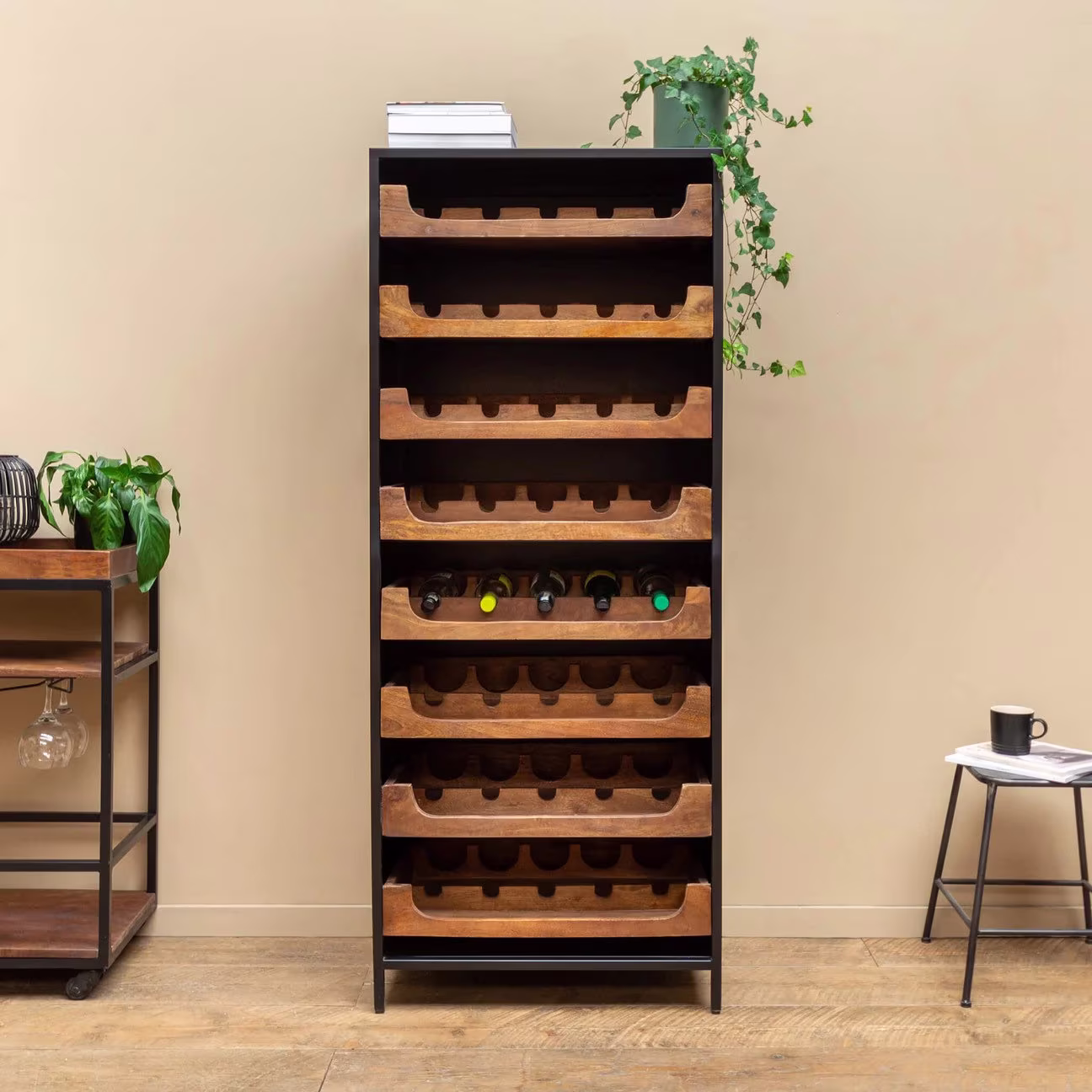 Tall Wine Rack , Industrial Metal Wine Rack Cabinet, Holds 40 Bottles For Home Bar Or Commercial Use
