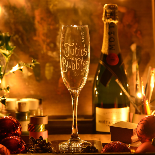 Personalised Christmas Champagne Flute Glass, Mum's Bubbles, Custom Xmas Gift, Bubble Therapy, Present For Champers Loving Friend