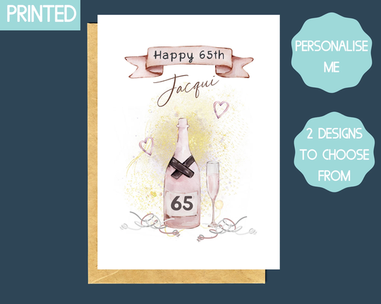 Personalised 65Th Birthday Card, Happy 75Th Birthday Card For Wife From Husband, Champagne Card, Fashion Friend