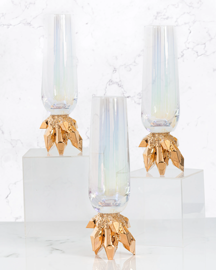 Made-To-Order Gold/Platinum Crystal Stemware | Set Of Two Champagne Flutes/Wine Glasses