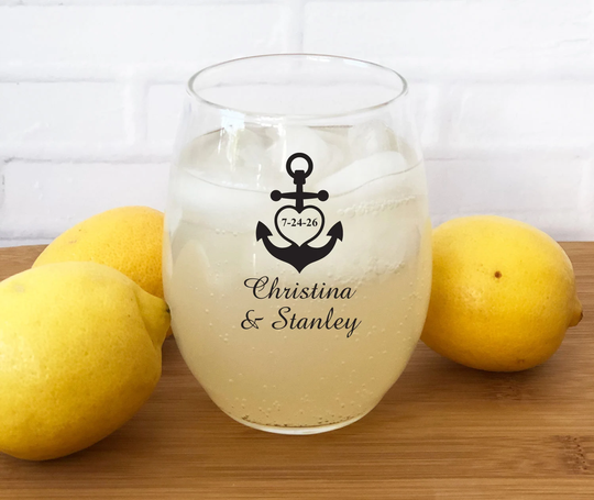 Printed 24 Pieces Of Anchor Personalized Stemless Wine Glass Favors - Wedding {Item#858D-M}