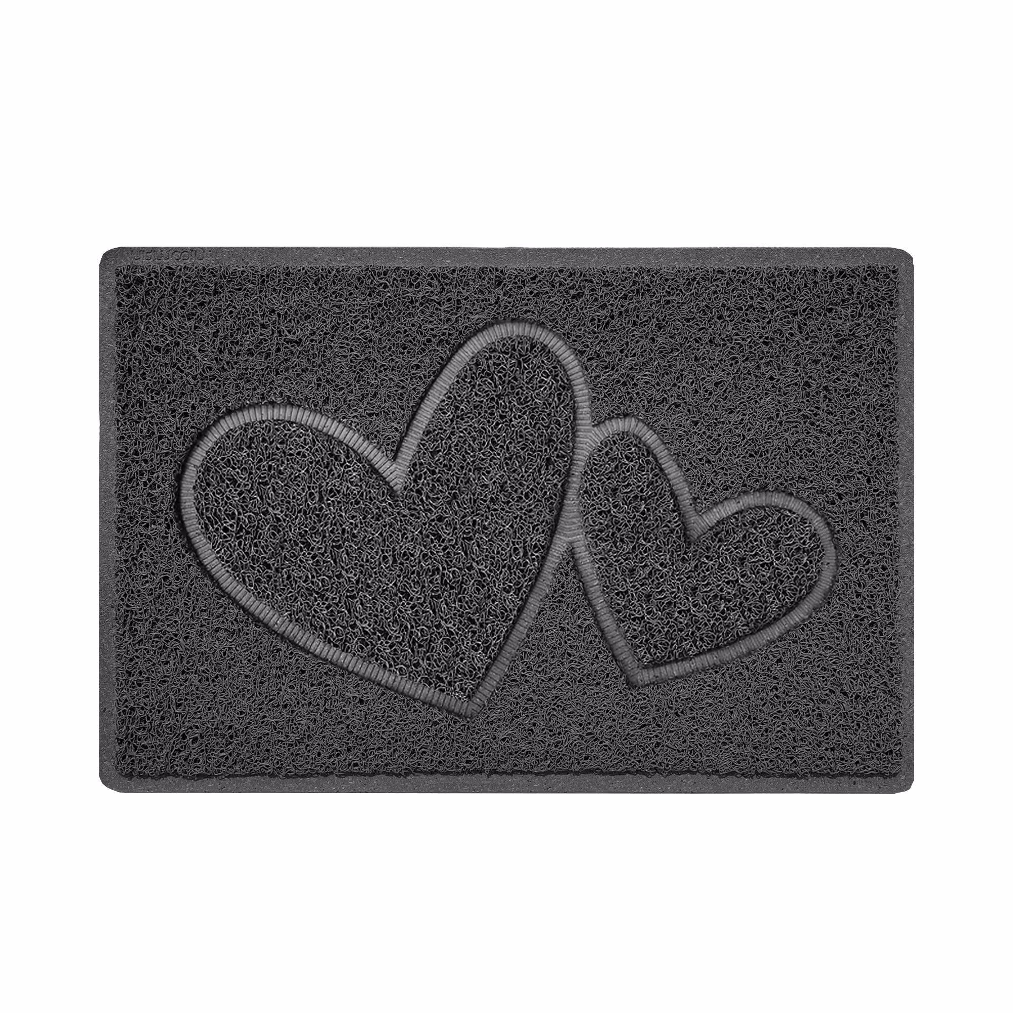 Double Heart Door Mat in Dark Grey | Entrance Welcome Floor Home Front Decor Housewarming Gift Indoor/Outdoor Use