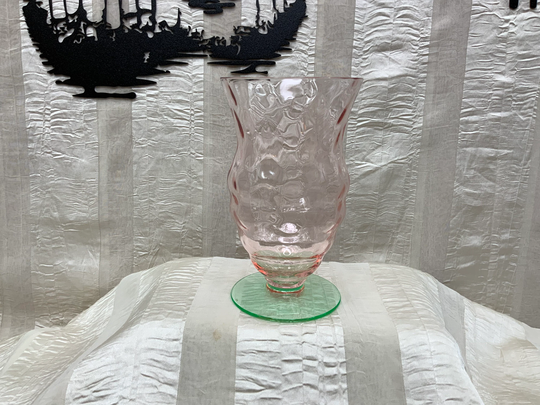 Tiffin Watermelon Bi Color Pink Green, Ice Tea Glass, Uranium Green Foot, Optic Bowl