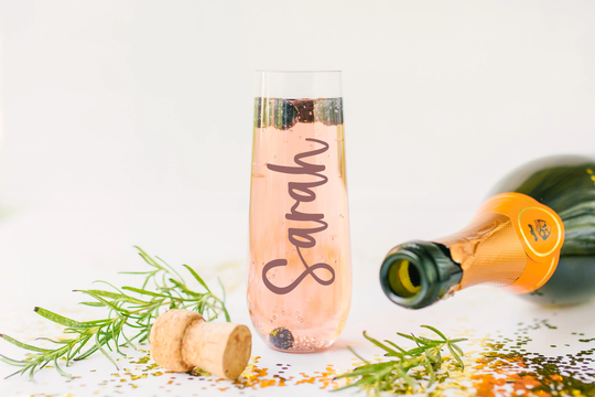 Rose Gold Bridesmaid Champagne Flutes, Gift, Personalized Flute, Proposal, Glass Flute