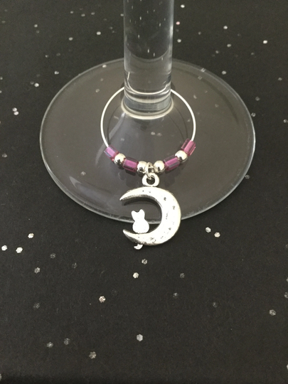 Cat & Moon Wine Glass Charm/Animal Charms Decor Lover Gift