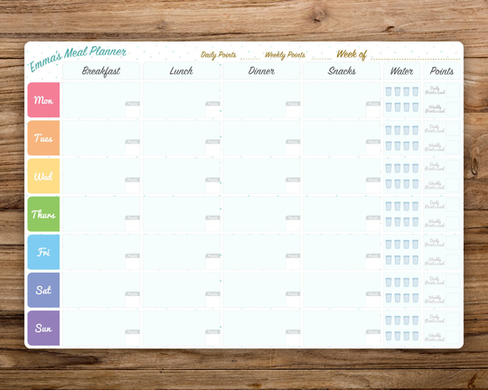 Personalised Weight Loss Meal Planner. Plan Your Weekly Meals Including Watchers Points Values. Weight Tracker