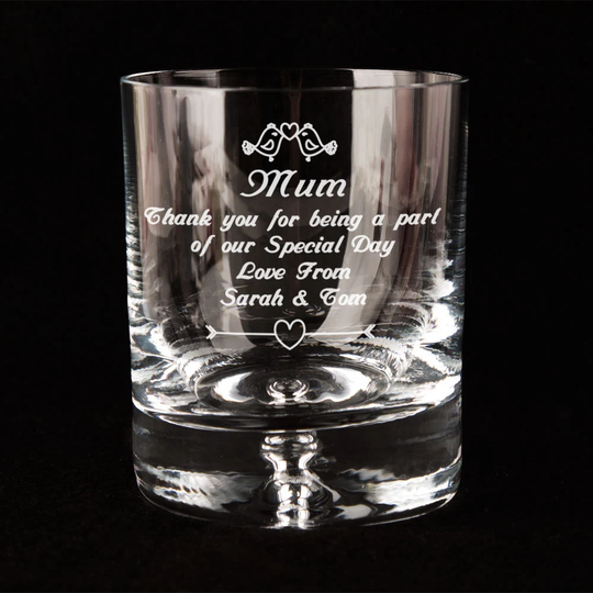 Mother Of The Bride Personalised Gift. Engraved Whisky Glass For Her. Wedding Party Gift Ideas Mum. Special Day Thank You Idea
