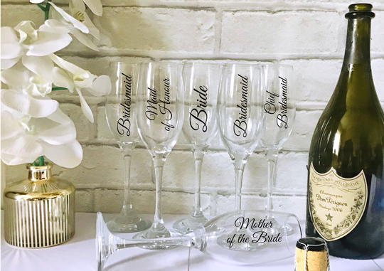 Champagne Glass Decal, Personalised Name Sticker, Vinyl Custom Decals, Bridal Party Names