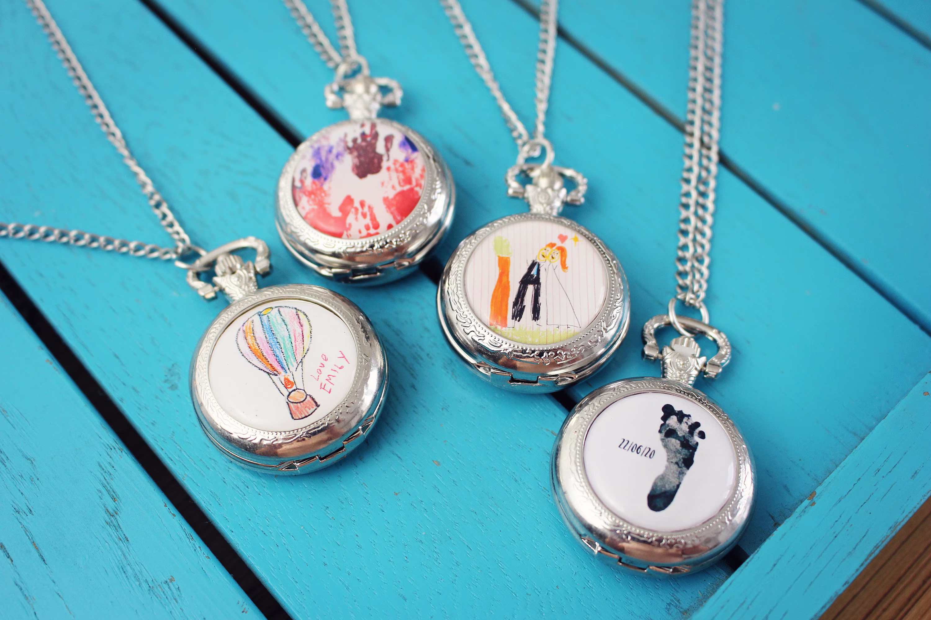 Childs Artwork Pocket Watch. Kids Drawing Gift. Handprint Footprint Jewellery. Gift For Dad. Father Present. Granddad Grandchildren Painting