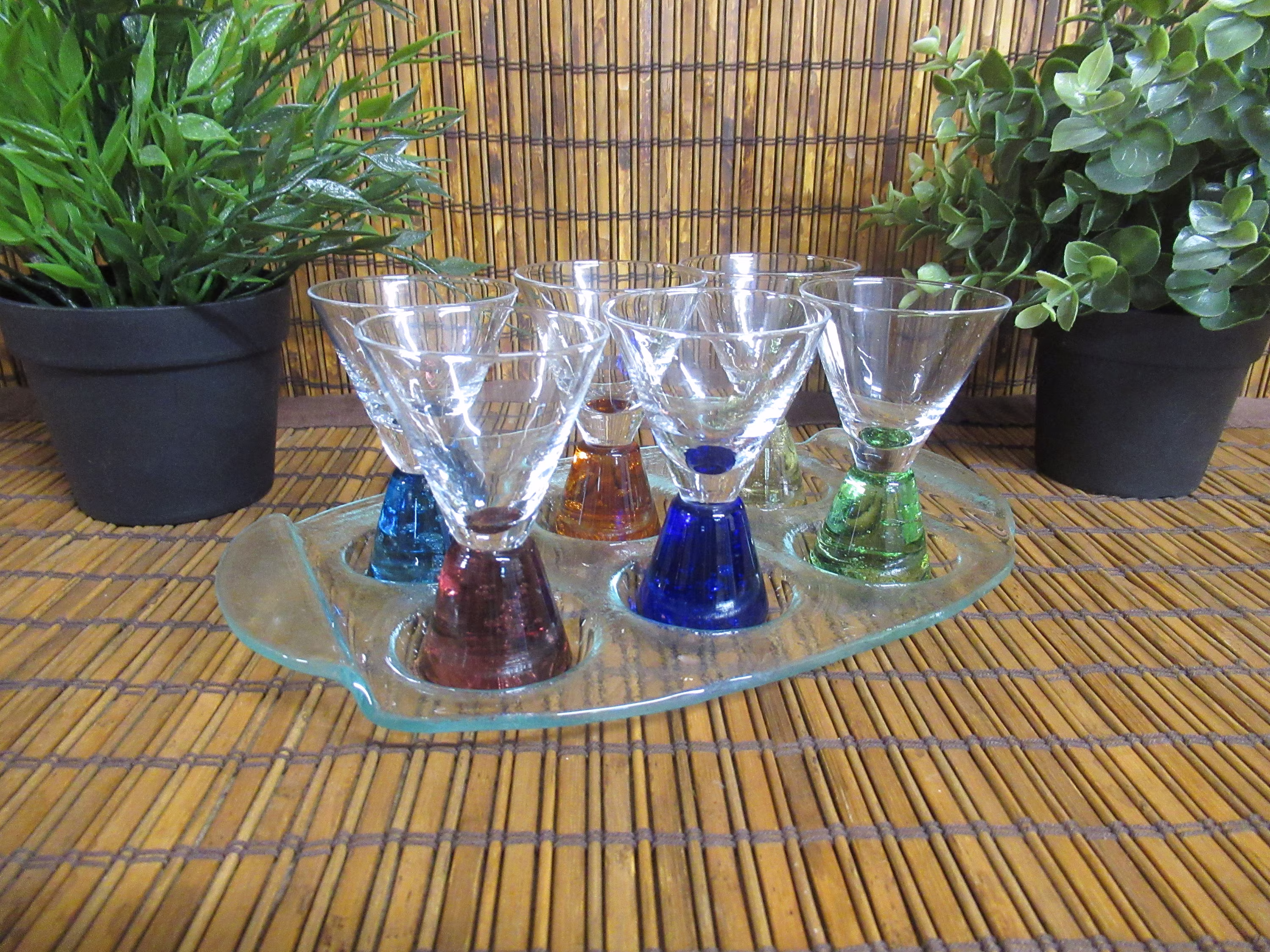 Bubble Ball Glass/Vintage Barware Digestif With Platter One Shot Different Color