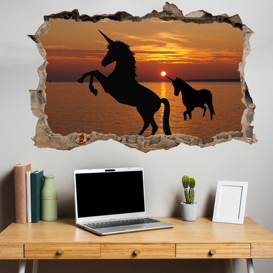 Sunset Beach Sea Unicorns Wall Sticker Mural Poster Decal Room Office Nursery Decor Id137