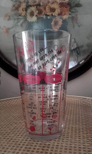 Vintage 50's Novelty Cocktail Mixing Glass, Recipes & Toasts