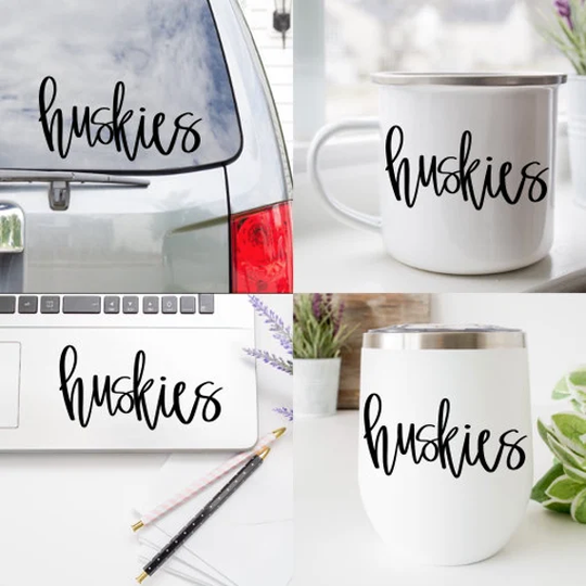 Huskies Decal, School Mascot Coffee Mug Helmet Wine Glass Laptop Car Vehicle Decal