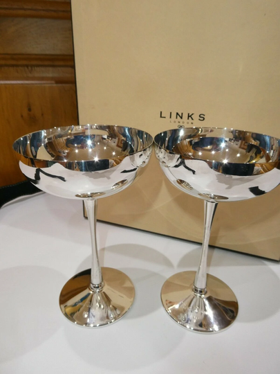 Dom Perignon Champagne X 2 Goblets/Coupes Silver Plate Rare in Collaboration With Links Of London