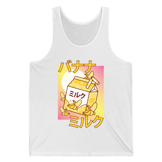 Funny Cute Japanese Kawaii Banana Milk Shake Retro 90S Tank Top