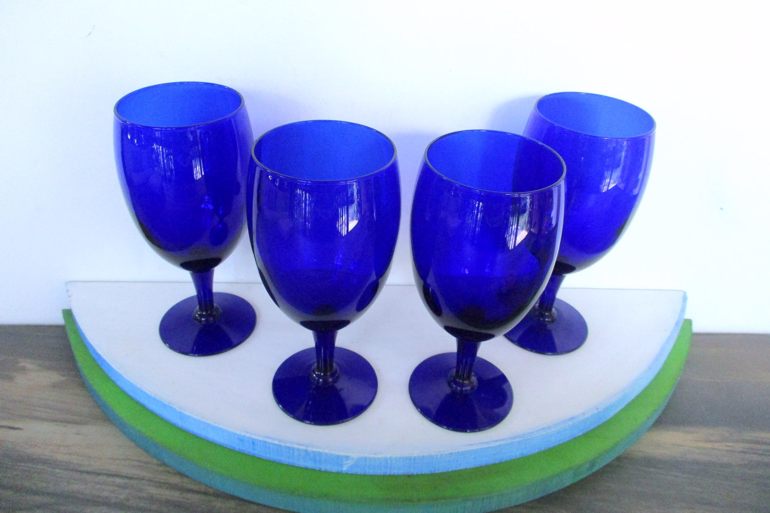 Vintage 4 Cobalt Blue Goblets, 7