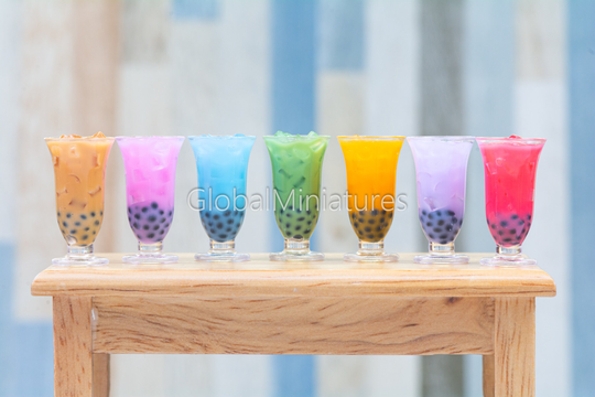 Dollhouse Miniatures Complete Collection Set Of Clear Plastic Glass Colorful Iced Bubble Tea With Black Pearl | Colors Optional